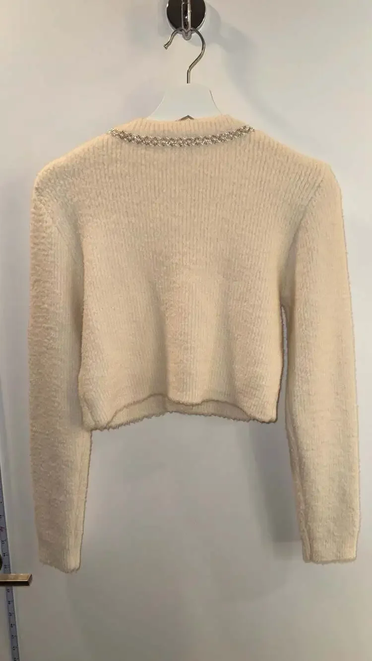 House of Harlow 1960 Embellished Cropped Cardigan Sweater Cream Size XS - Picture 4 of 5